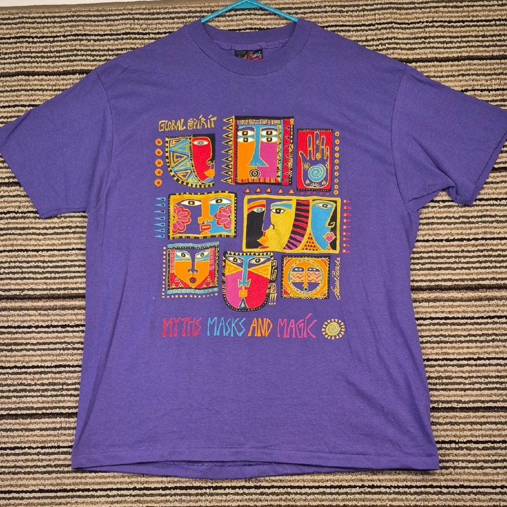 Laurel Burch Stafford Blaine Purple Single Stitch Cotton USA Mens T Shirt XL VTG